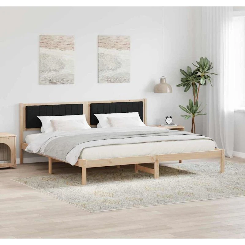 Sengestel med hovedgærde 200x200 cm – Sort massiv fyrretræ