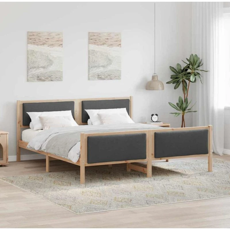 Sengestel med hovedgærde 200x200 cm – Mørkegråt stof