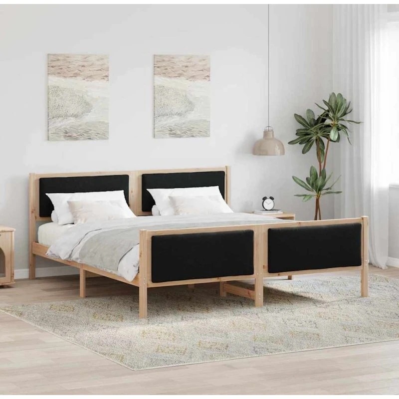 Sengestel med hovedgærde 200x200 cm - Sort stof