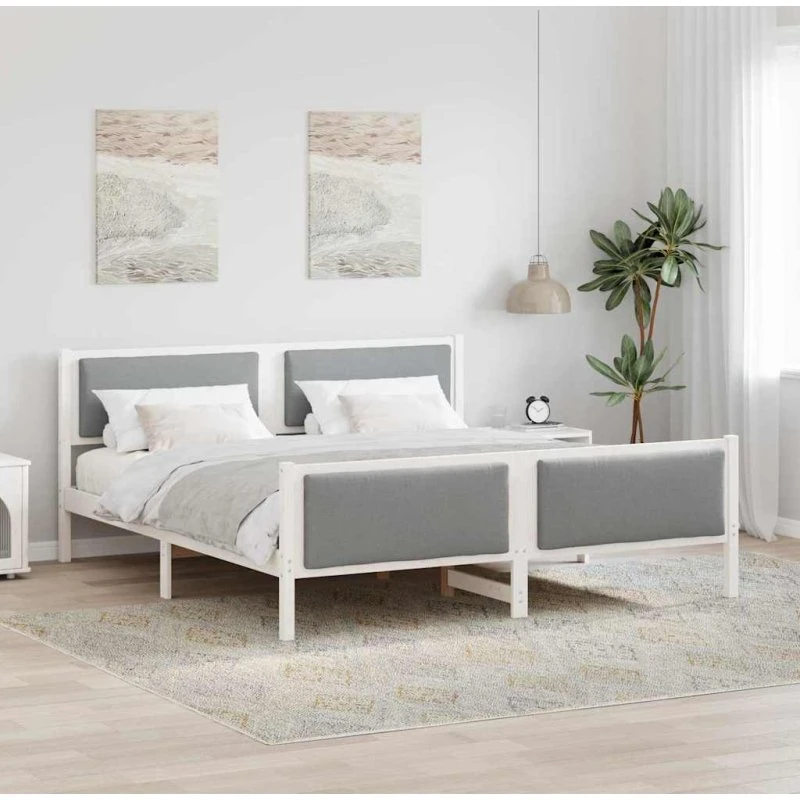 Sengestel med hovedgærde Lysegrå stof 200x200 cm