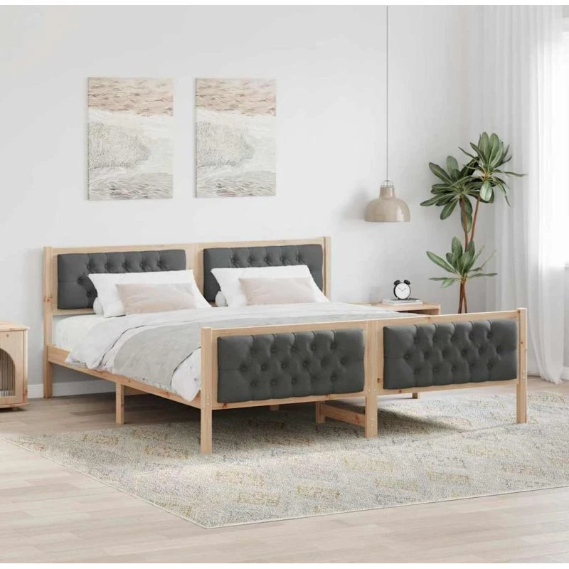 Sengestel med hovedgærde 180x200 cm - Mørkegrå, massiv fyrretræ