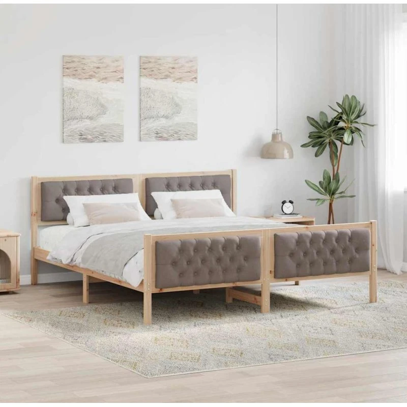 Sengestel i massiv fyrretræ med polstret hovedgærde 180x200 cm
