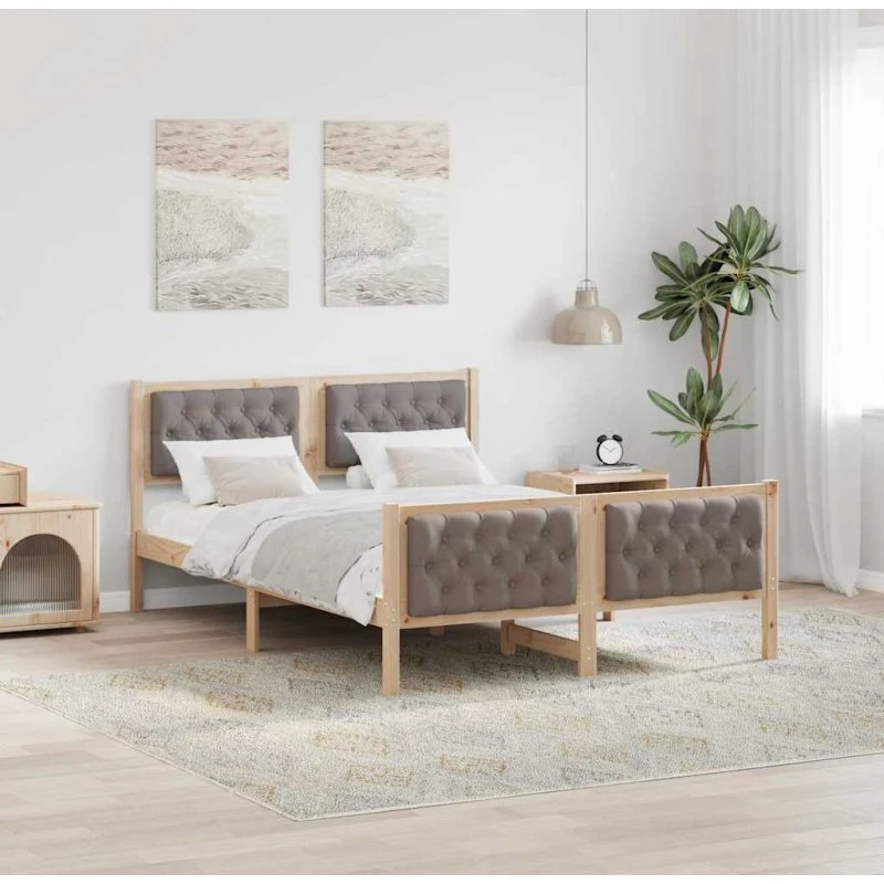 Sengestel med hovedgærde 140x200 cm, gråbrun massiv fyrretræ