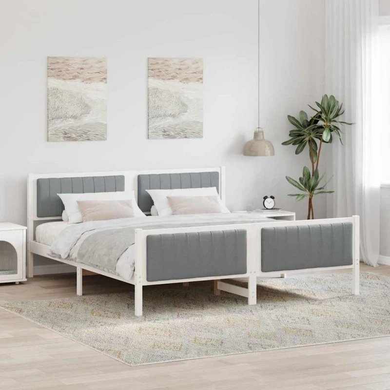 Sengestel 180x200 cm hvid/lysegrå i massivt fyrretræ