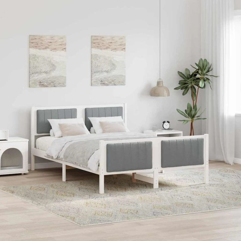 Sengestel 140x200 Hvid/lysgrå i massivt fyrretræ