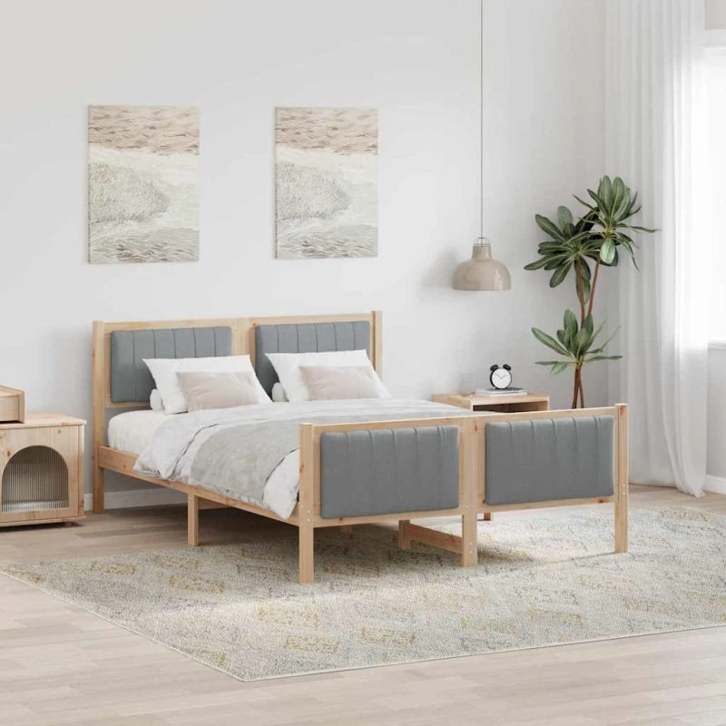 Sengestel i massivt fyrretræ 140×190 cm – brun/lys grå