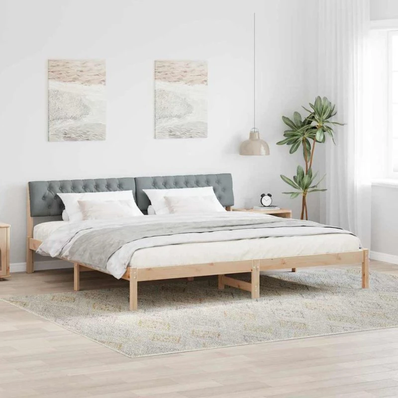 Sengestel i massivt fyrretræ 200x200 cm – brun/lys grå