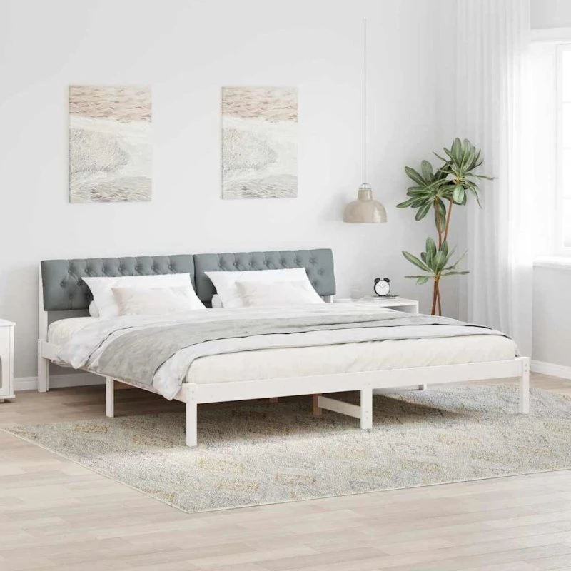 Sengestel 200x200 cm i massivt fyrretræ - Hvid/lys grå