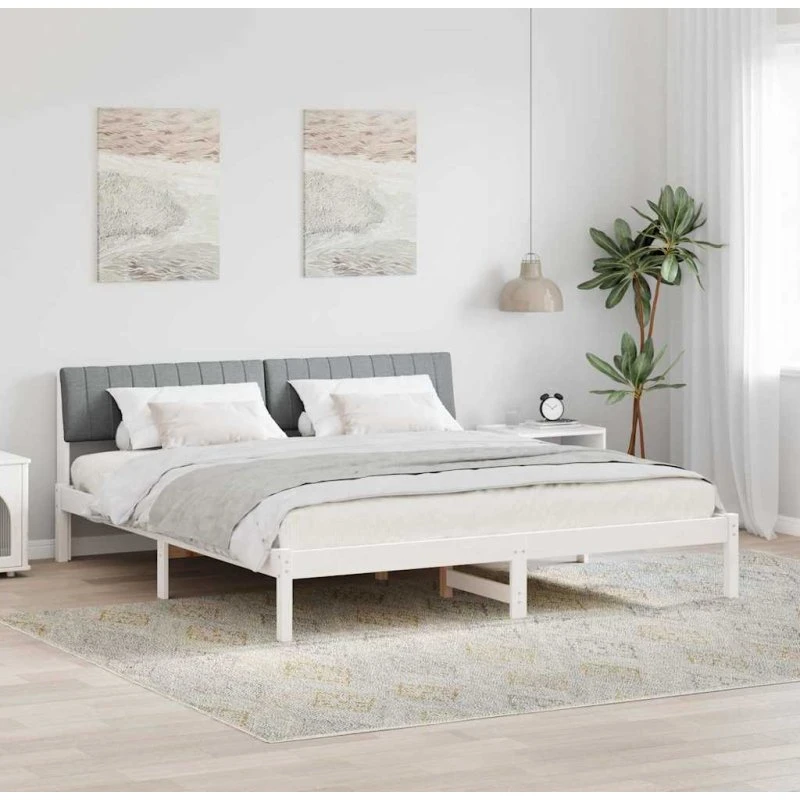 Sengestel i massivt fyrretræ 180x200 cm - Hvid/lysegrå