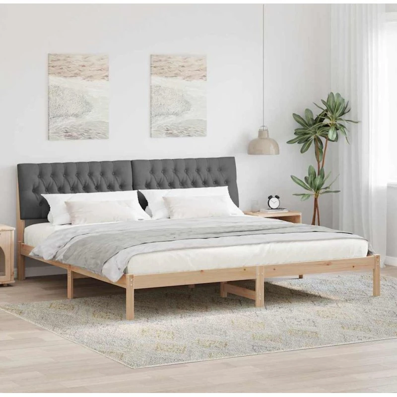 Sengestel 200x200 med polstret hovedgavl - brun/lysegrå