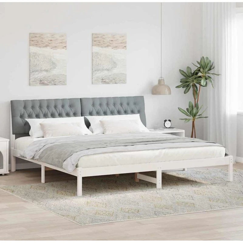 Sengestel 200x200 med polstret hovedgavl – Hvid