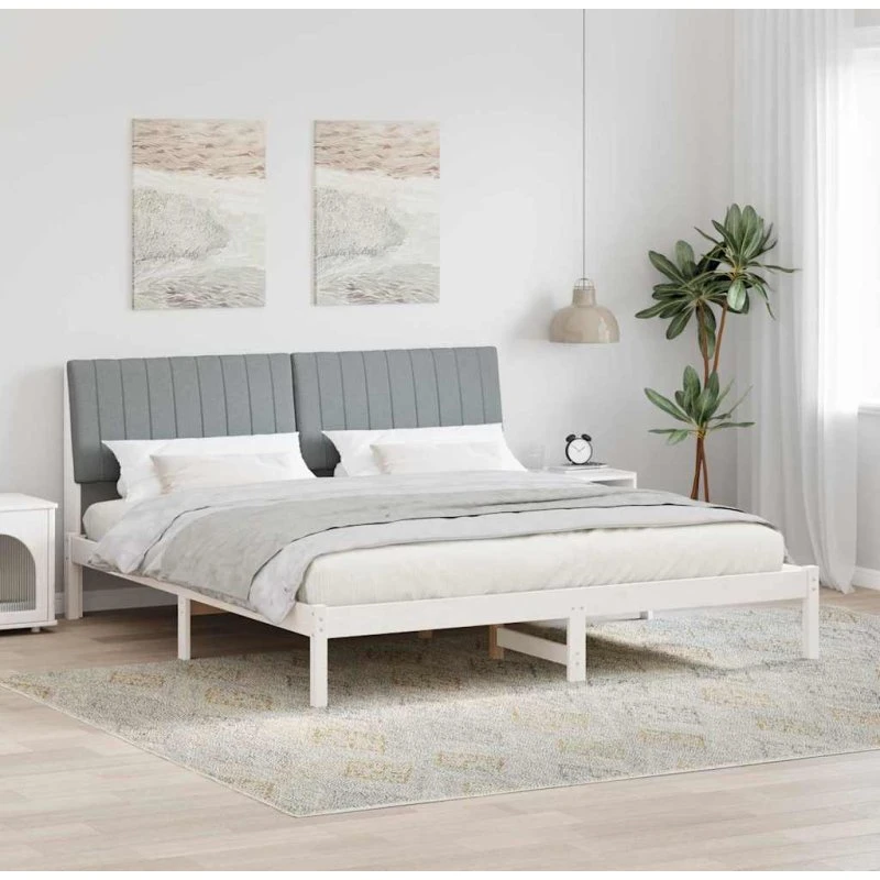 Sengestel 180x200 Lysegrå med polstret hovedgærde – Massiv fyrretræ