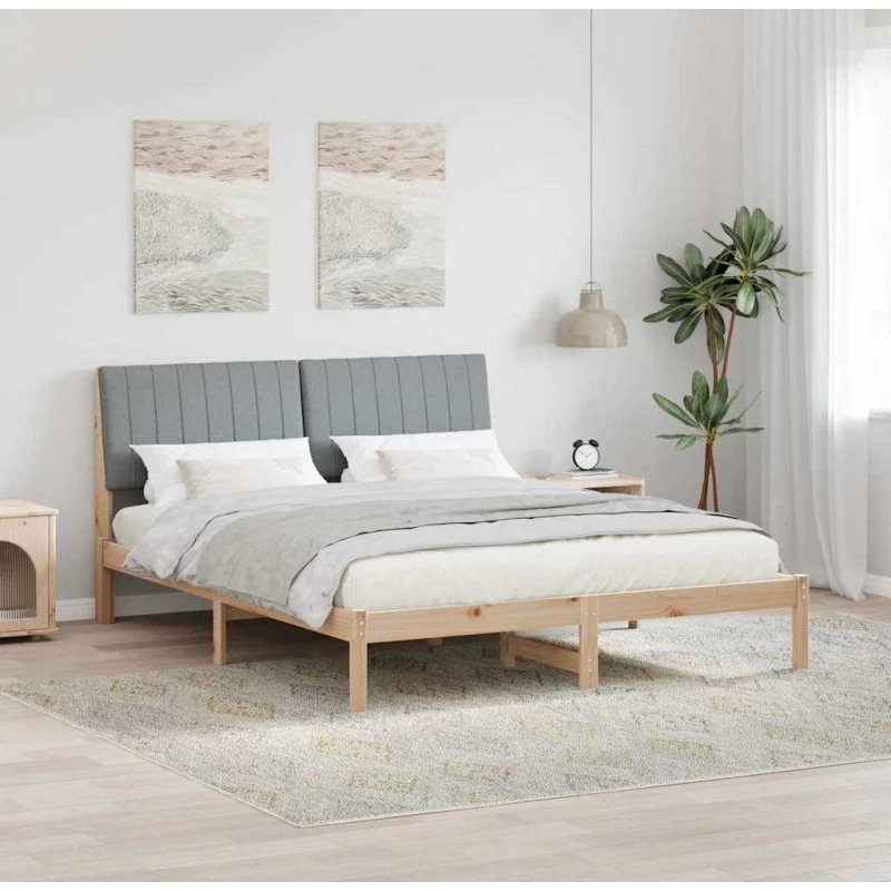Sengestel med polstret hovedgærde 150x200 cm – Brun fyrtræ