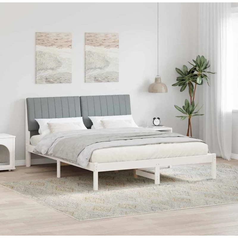 Sengestel 150x200 cm Hvid med polstret hovedgærde