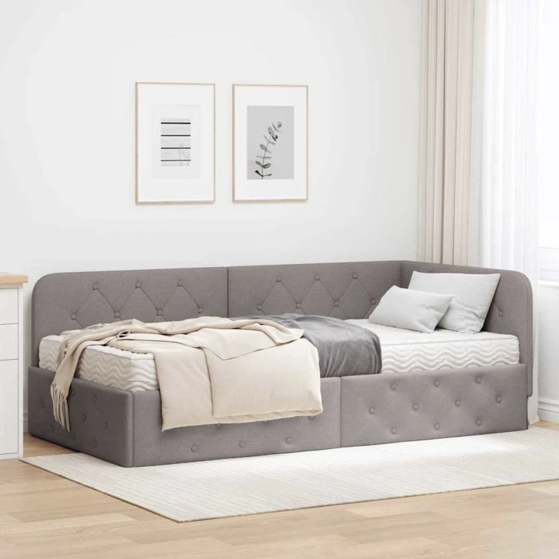 Hjørnesengramme 90x190 cm – Gråbrunt stof