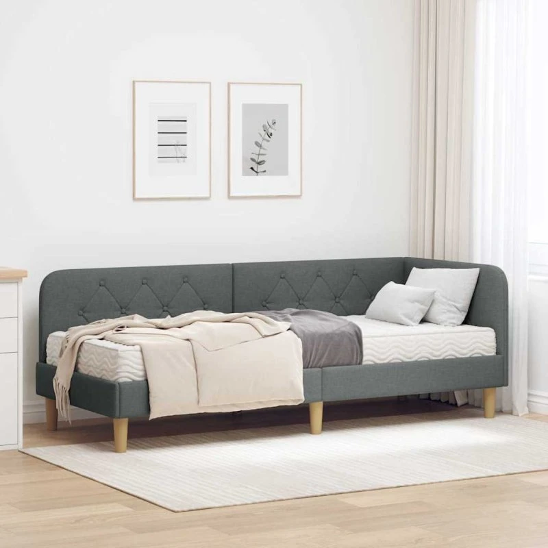 Hjørnesengramme L-form 80 x 200 cm mørkegrå stof