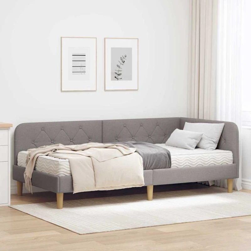 Hjørnesengramme L-form 90x200 Gråbrun stof