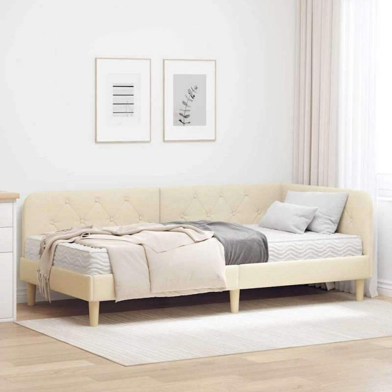 Hjørnesengramme i creme stof 90 x 200 cm