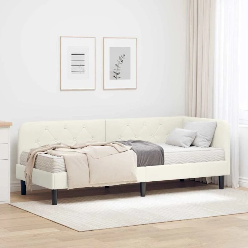 Hjørnesengramme 80x200 Creme fløjl - L-formet sofa-seng