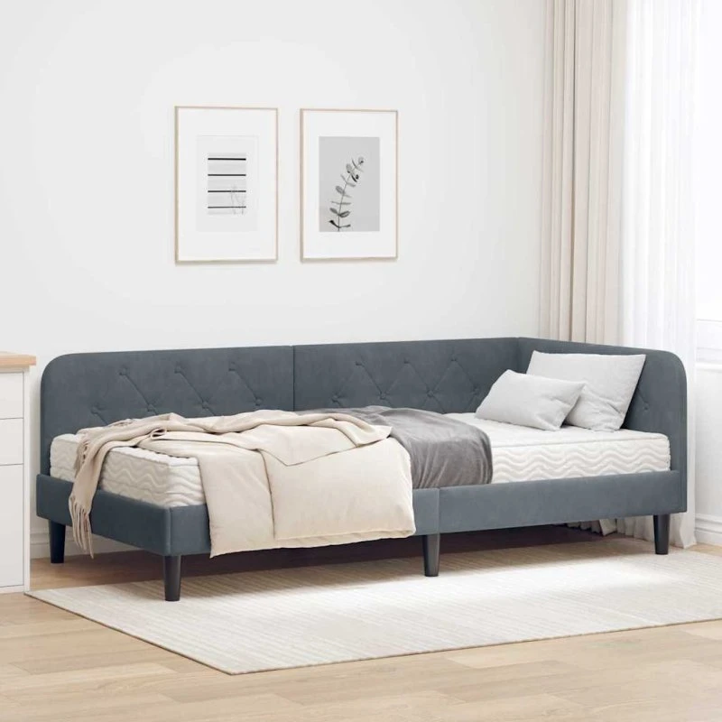 Hjørnesengramme i fløjl 100x200 cm - Mørkegrå