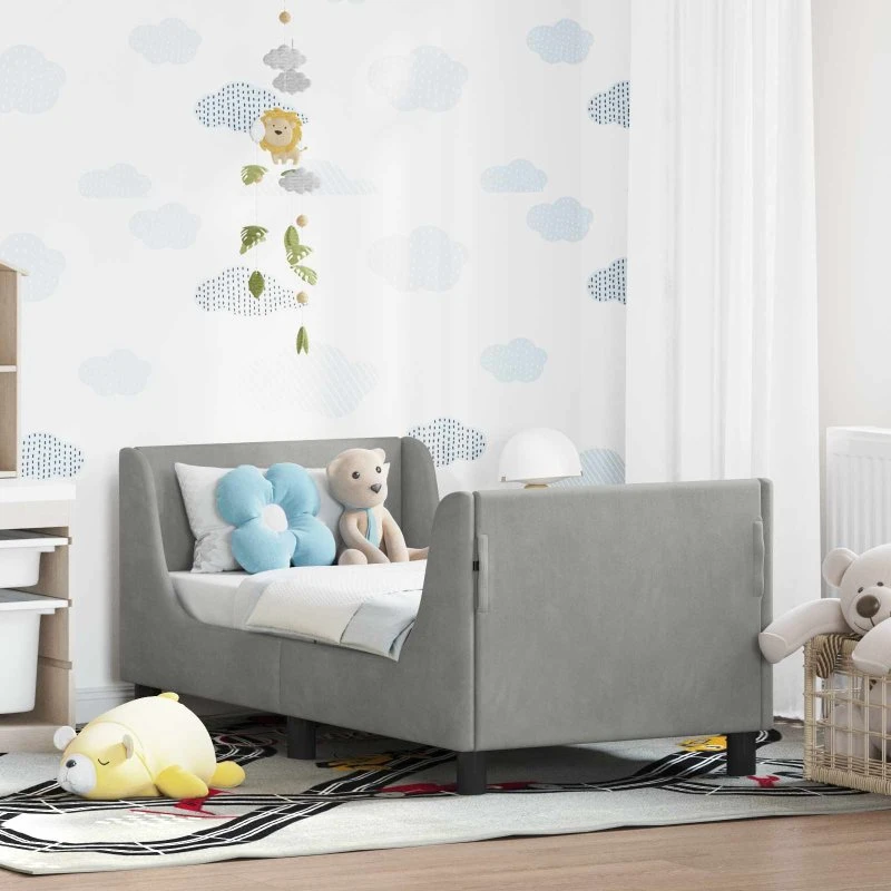 Sengestel til tumling 70x140 cm i lysegrå fløjl