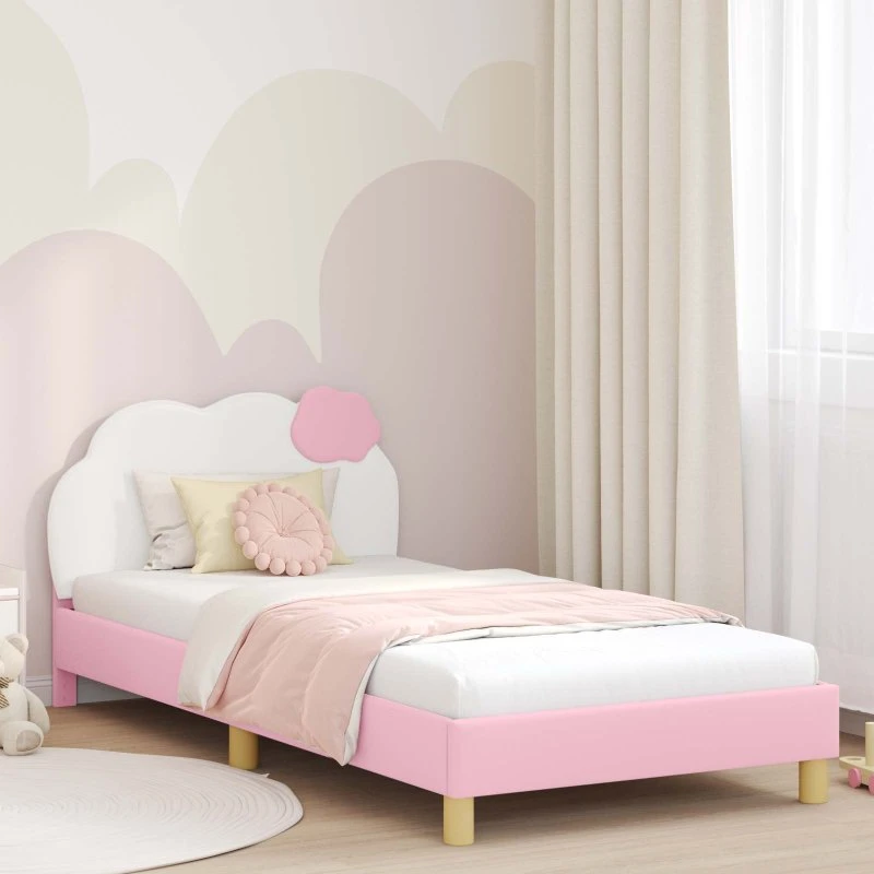 Børnesengestel 90x200 cm Lyserød PU - Lavt, Moderne Design