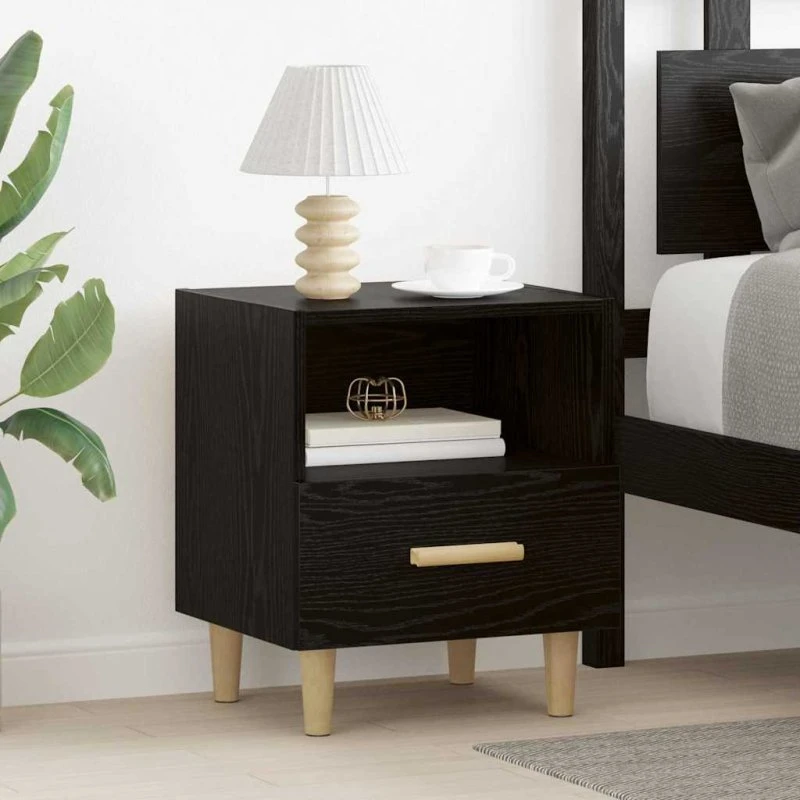 Natskab med skuffe, sort eg-look 40x35x47 cm