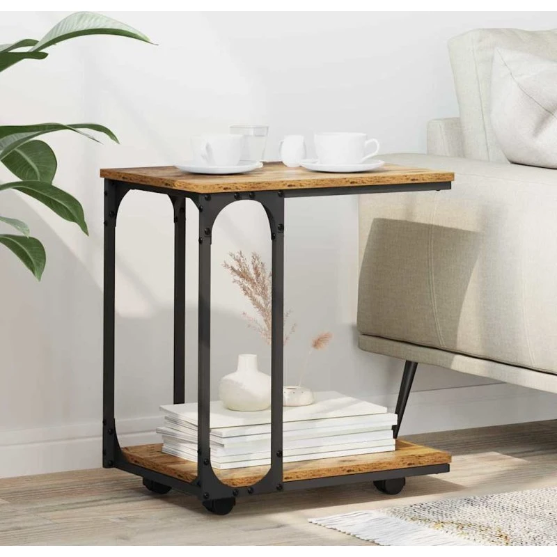 Sidebord med hjul i gammelt træ 50x35x55,5 cm