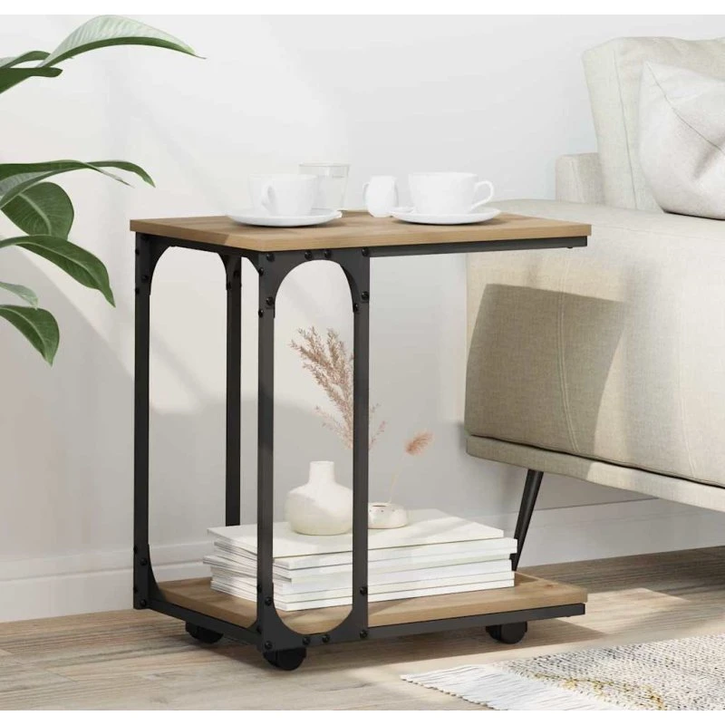 Sidebord Artisan i egetræ 50x35x55,5 cm med hjul