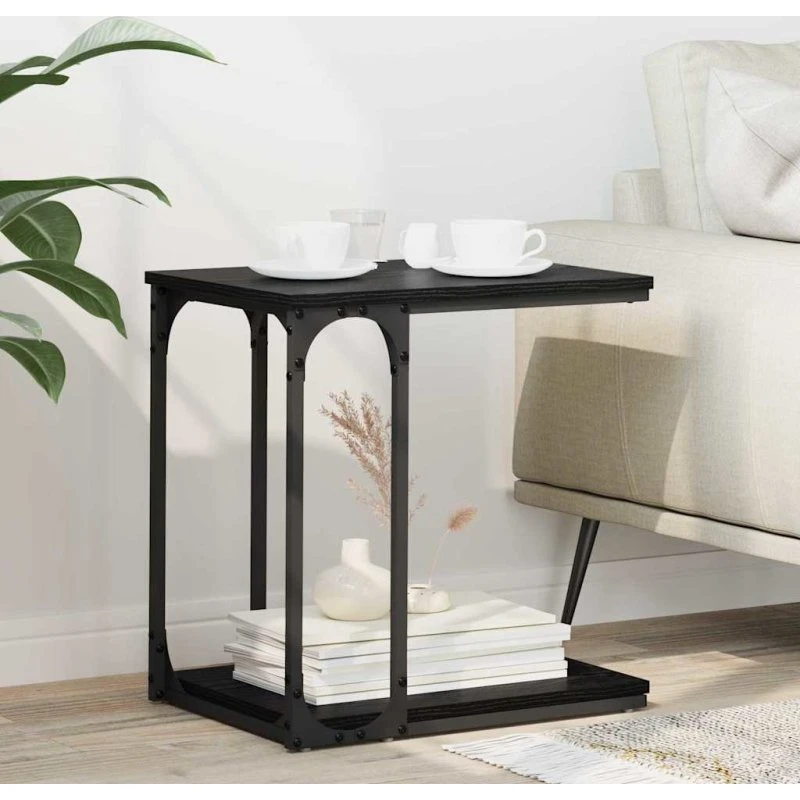 C-formet sidebord med hylde, sort eg 50x35x52 cm