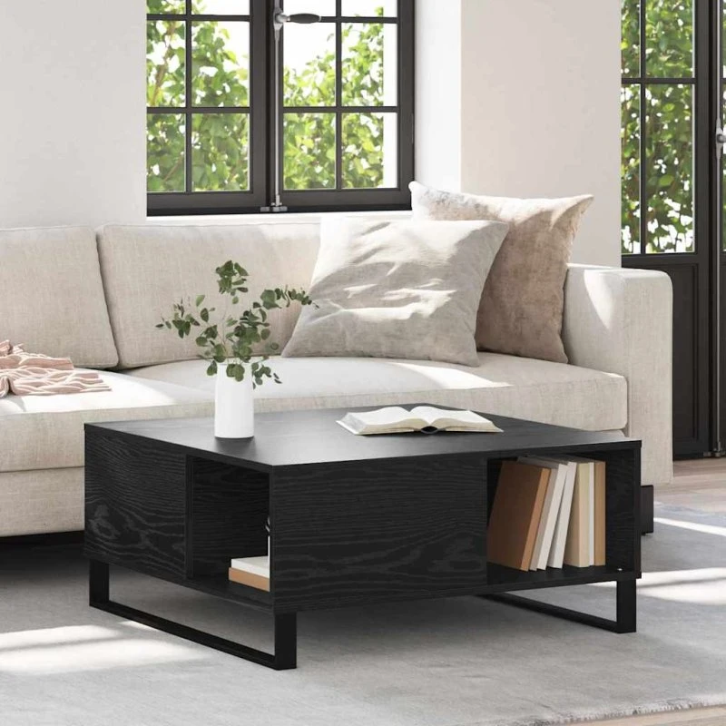 Sofabord Sort Eg 80 x 80 cm – Kvadratisk med stålben
