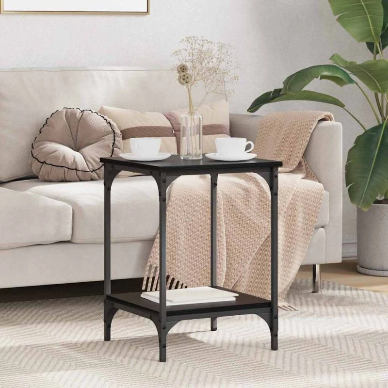 Industrielt sofabord i sort eg 40x40x55 cm