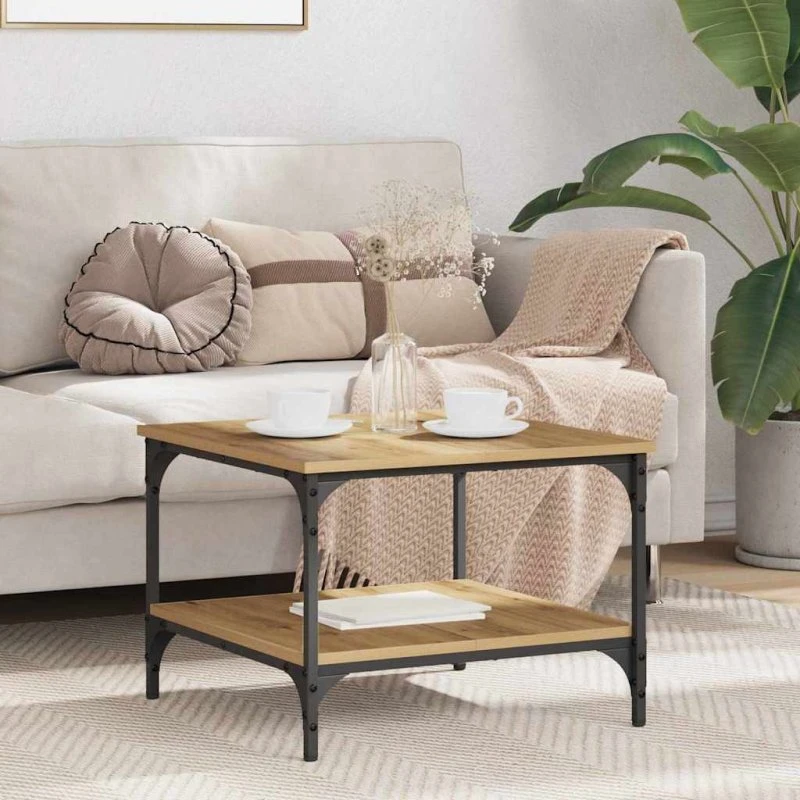 Artisan Sofabord i Egetræ 55x55x40 cm - Industrielt