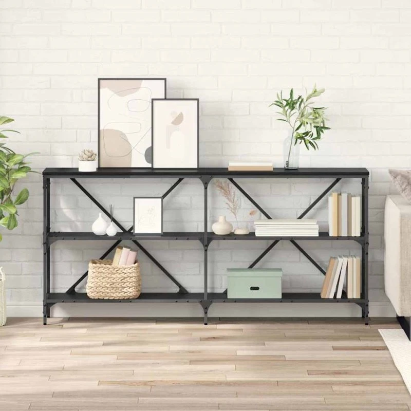 Konsolbord med hylde Sort eg 160 x 30 cm