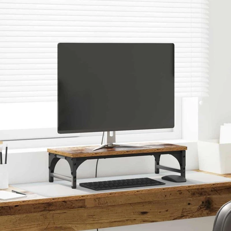 Monitorstativ i gammelt træ 55x23x14 cm