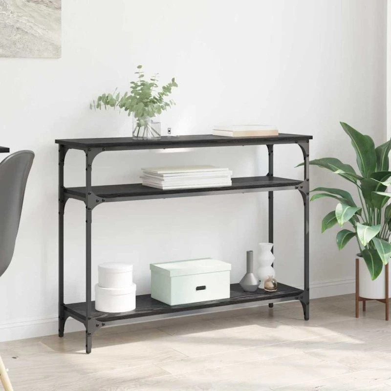 Konsolbord Sort eg 100x29x75 cm med hylde