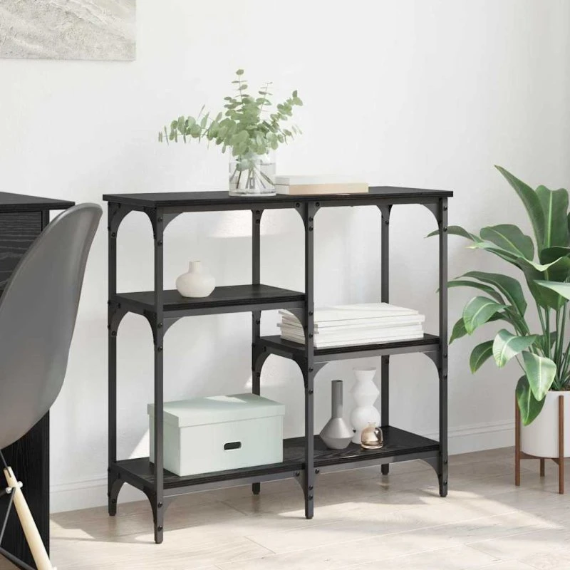 Konsolbord i sort eg med hylde 80x29x75 cm