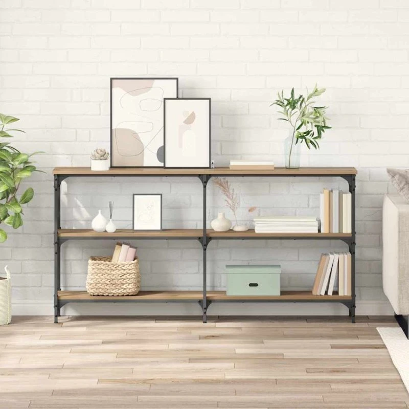 Konsolbord Artisan i egetræ og sort metal 150x29 cm