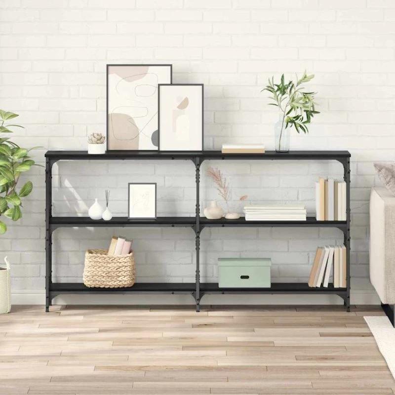 Konsolbord Sort Eg 156x28x80,5 cm – Konstrueret Træ