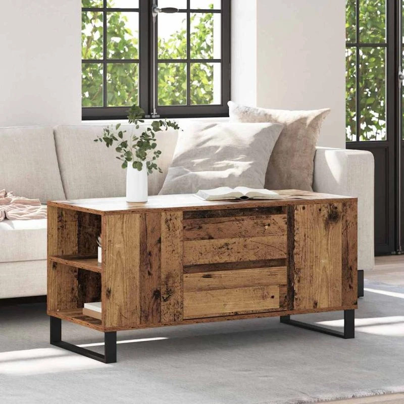 Sofabord i gammelt træ 102x44,5x50 cm – konstrueret træ