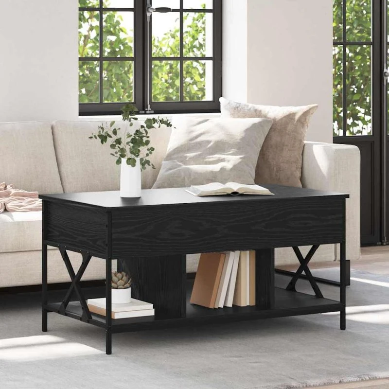 Sofabord Sort Eg 100x55 cm – Konstrueret Træ & Metal