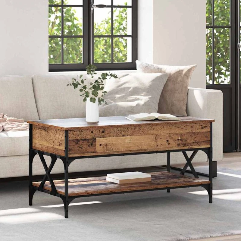 Sofabord 100x50x50 cm – Industrielt lift-top i konstrueret træ