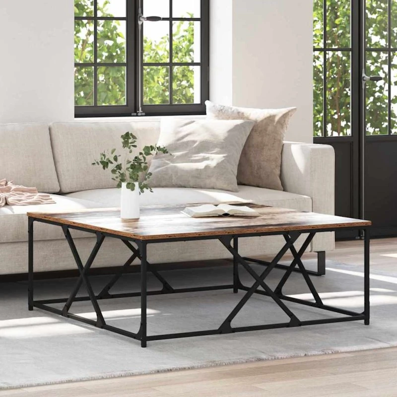 Sofabord 100x100 cm - Gammelt konstrueret træ & stålben