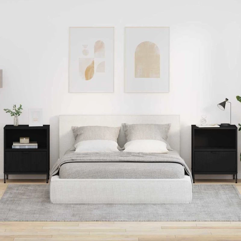 Sengeborde 2 stk - Sort natskab 49x36x61 cm