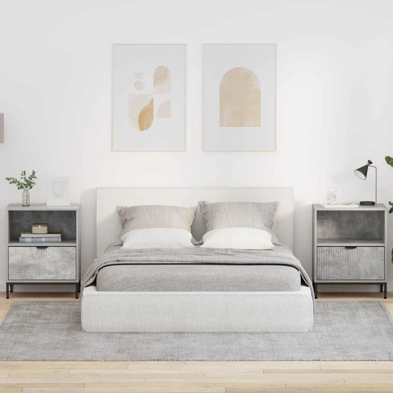 Sengeborde 2 stk Betongrå 49x36x61 cm – Konstrueret træ