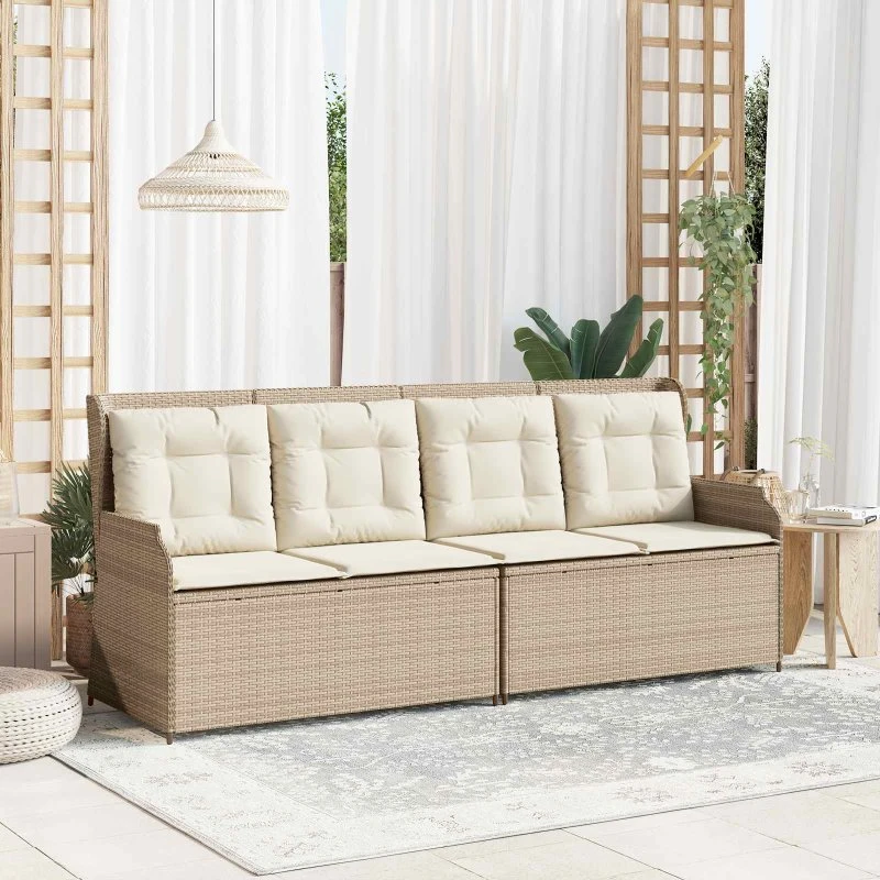 Havebænk i polyrattan med pude – sort/beige