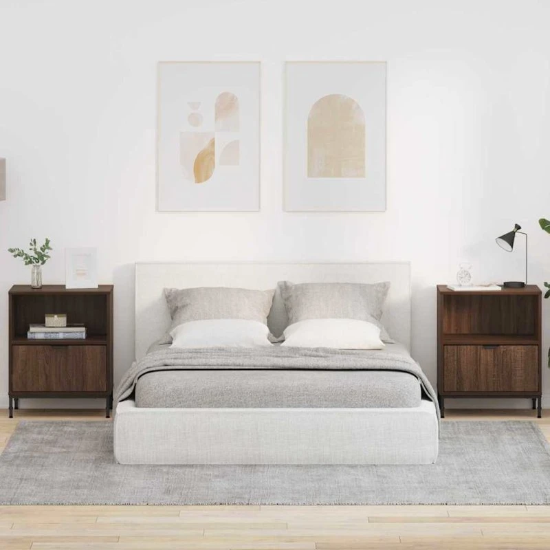 Sengeborde 2 stk – Brun eg 49×36×61 cm (konstrueret træ)