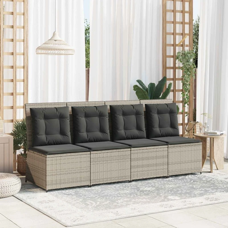 Havemøbelsofa i lysegrå polyrattan med pude