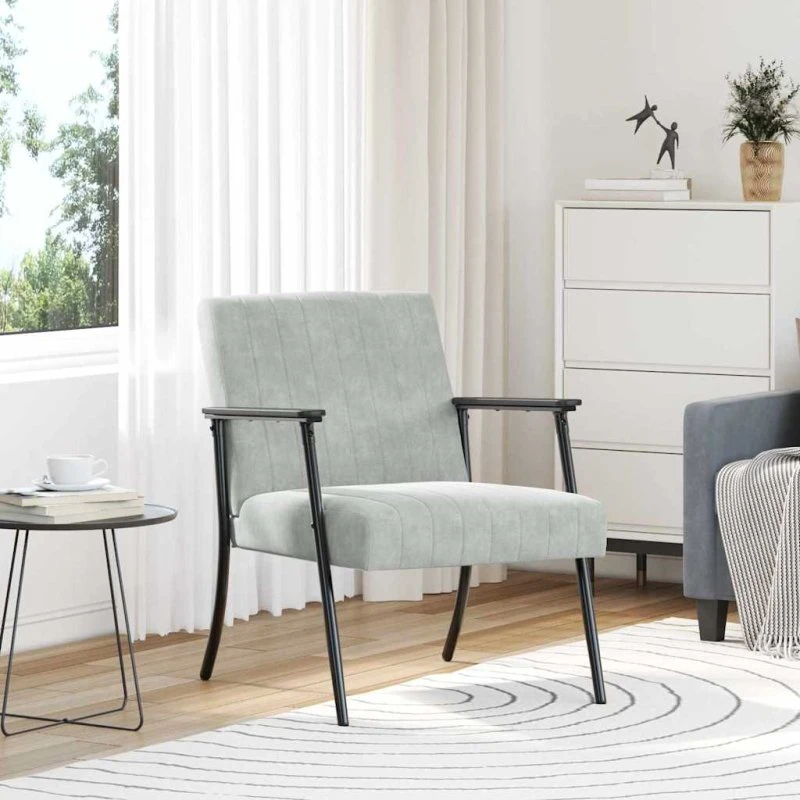 Lysegrå fløjlslænestol 59x75x78 cm – moderne komfort