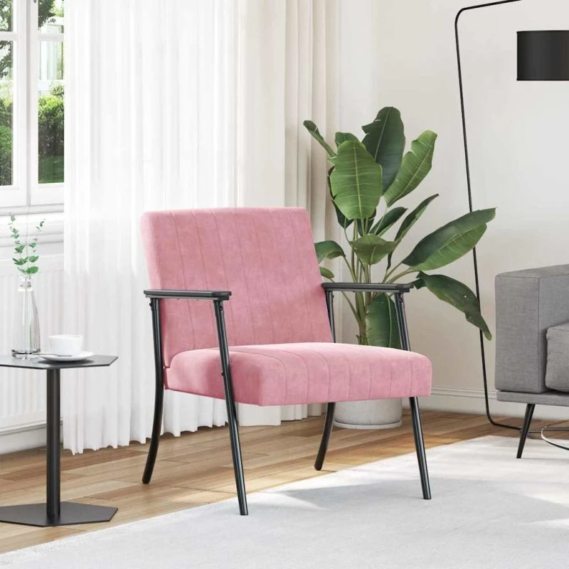 Lyserød fløjlslænestol 59x75x78 cm – Moderne komfort